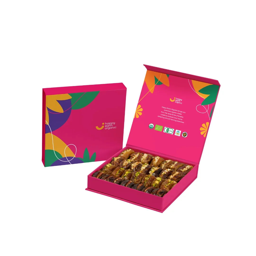 Happy Earth Organic Dubai Pink Filled Dates - 145g