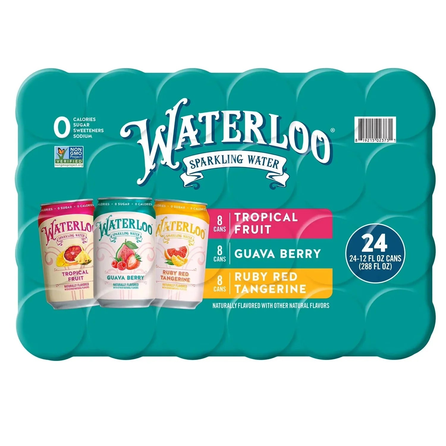 Waterloo Sparkling Water Variety Pack 355ml (TROPICAL-GUAVA-RUBY) 24 pk