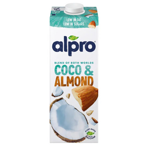 Alpro Coco & Almond plant-based milk carton with coconut and almond images, iPlantBased UAE