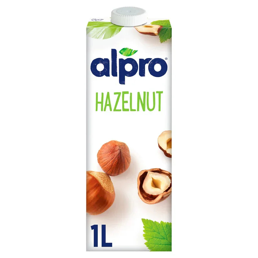 Alpro Hazelnut 1L plant-based drink carton with hazelnuts, available at iPlantBased UAE