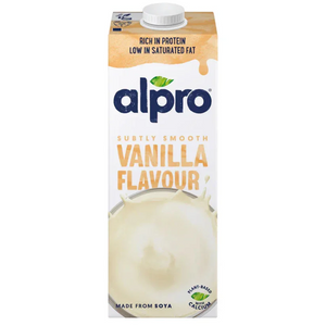 Alpro vanilla flavour plant-based soya drink carton, rich in protein, sold at iPlantBased UAE