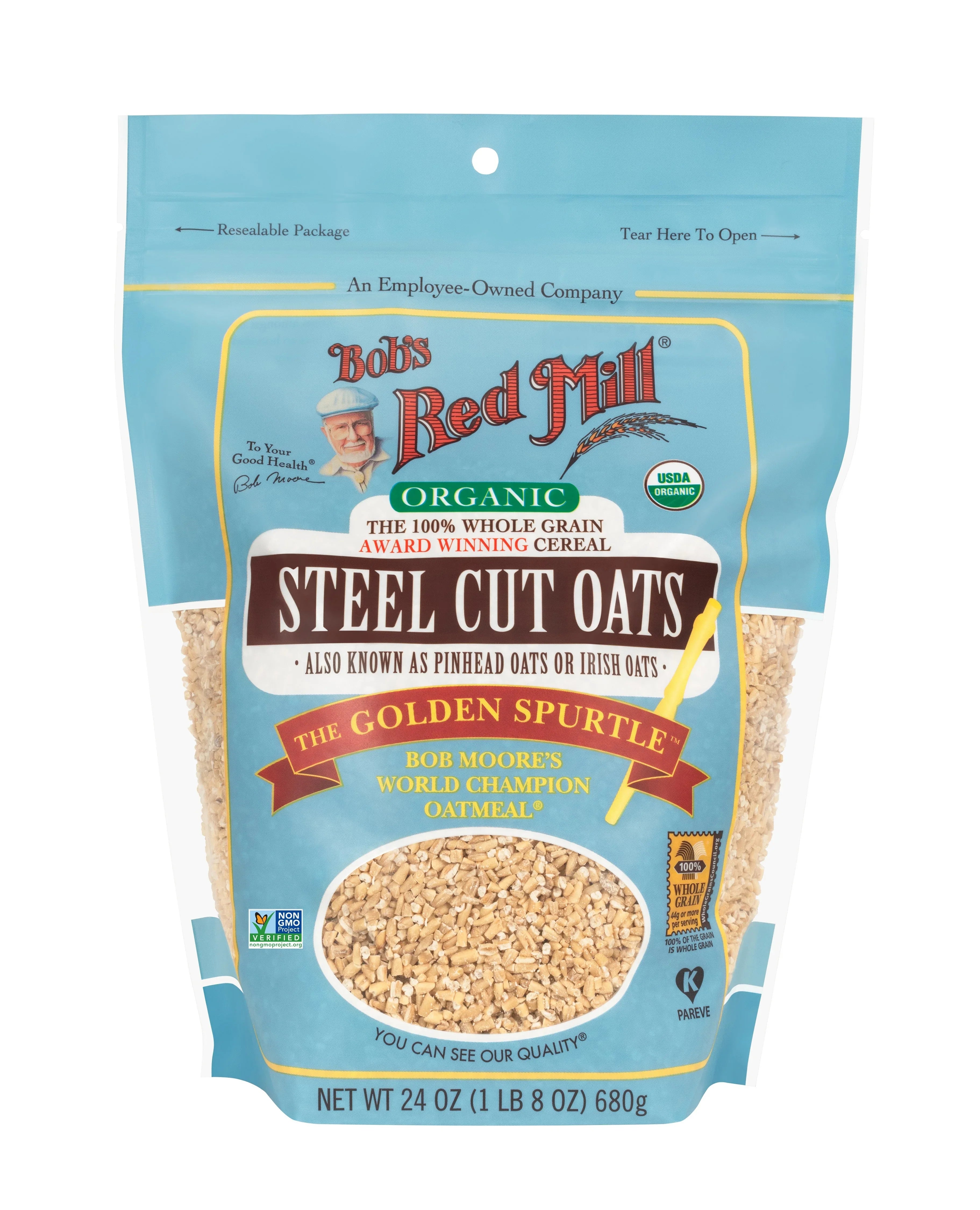 Bob's Red Mill Organic Steel Cut Oats, 100% Whole Grain, Irish Oats, The Golden Spurtle, Non-GMO, 680gm