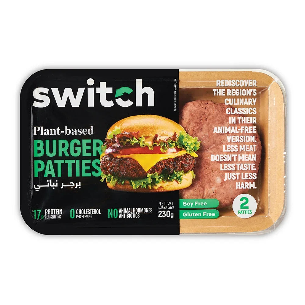 Switch Vegan Burger Patties, 100% Plant-Based, GMO-Free, Cholesterol-Free, Soy-Free, Gluten-Free Halal - 460g