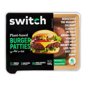 Switch Vegan Burger Patties, 100% Plant-Based, GMO-Free, Cholesterol-Free, Soy-Free, Gluten-Free Halal - 460g