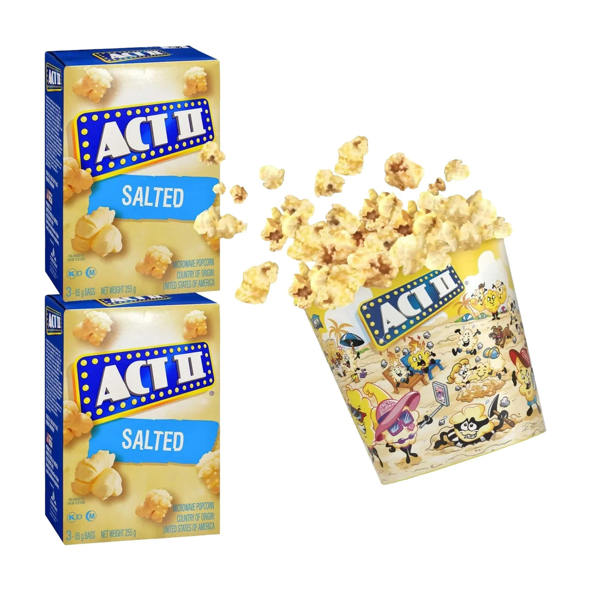 Act II Popcorn Salted 255gm ( Pack of 2) + Tub. Expiry dates 03-Jun-26