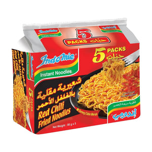 Indomie Red Chili Fried Noodles with Seasoning Powder and Sauce - 80g 10 Packs
