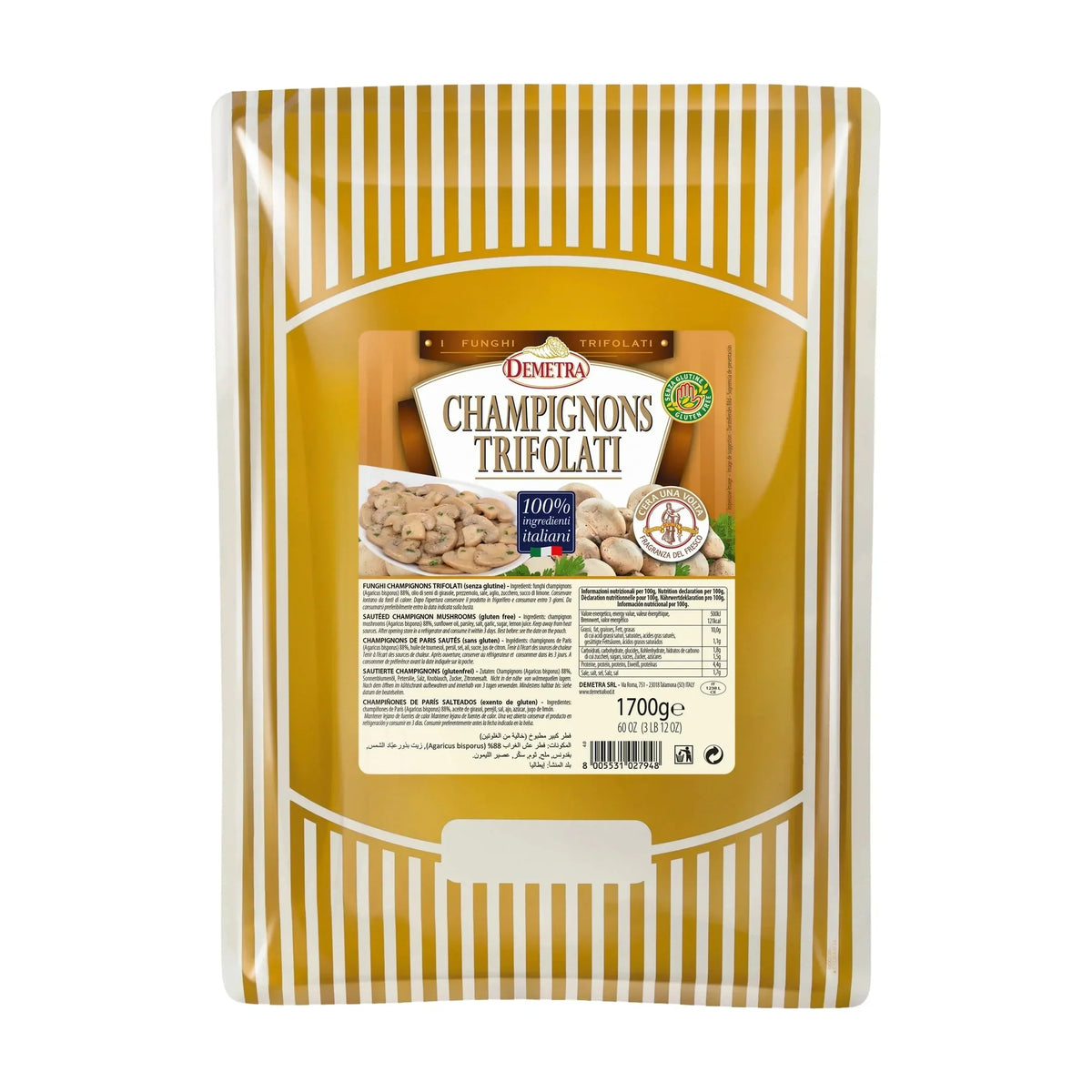 Demetra Sauteed Champignon Mushrooms, 1.7 kg