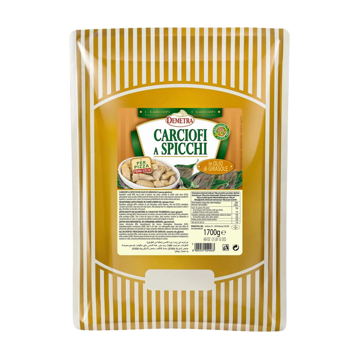 Demetra Quartered Artichokes Per Pizza, 1.7 kg