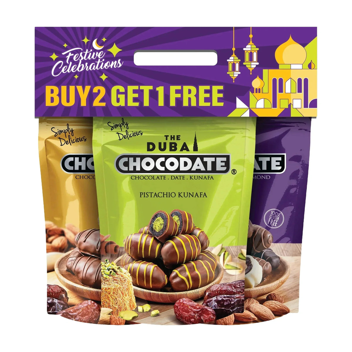 Chocodate Pistachio Kunafa Assorted - Buy 2 get 1 Free Offer (3x80gm)