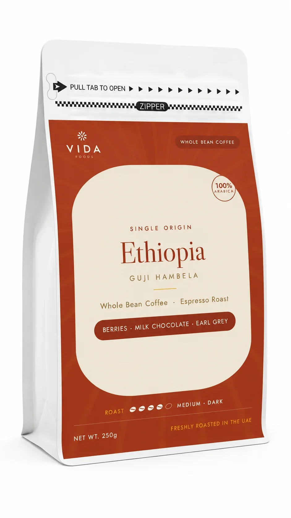 Vida Foods Ethiopia Guji Hambela Specialty Coffee – 87 SCA Single Origin Whole Beans, Freshly Roasted in UAE, 250g