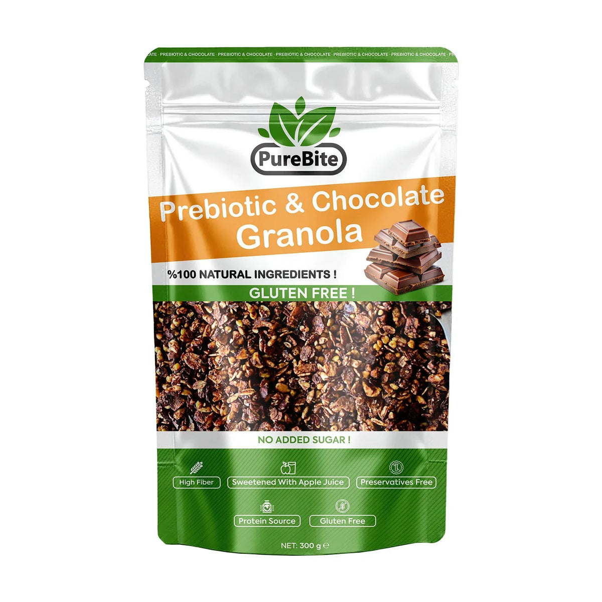 PureBite High Protein -Gluten Free, No Added Sugar Prebiotic & Chocolate Granola 300g