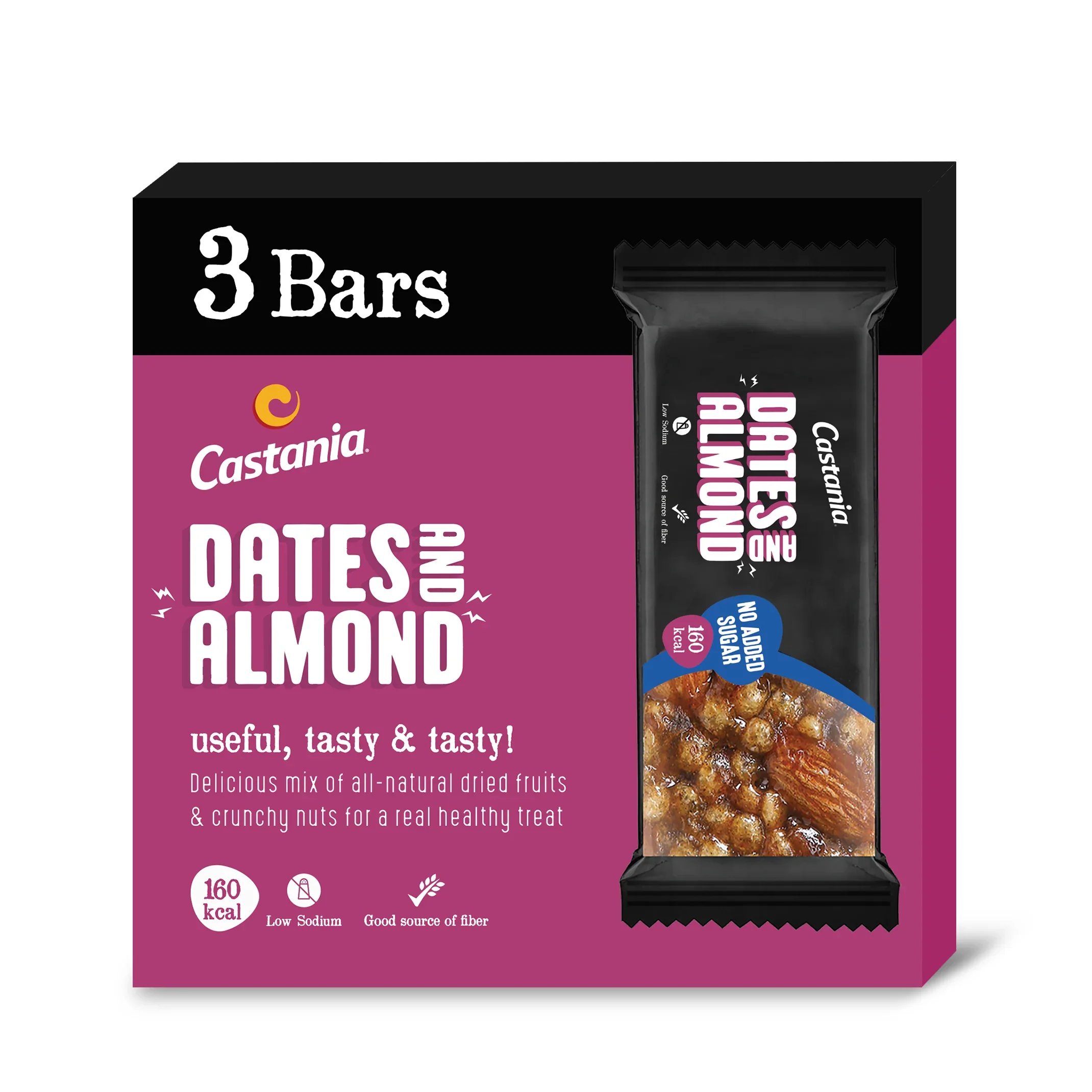 Castania Dates & Almonds No Added Sugar Healthy Bar 35G (3 Bars) Tripack Promo