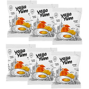 Yalla Yum freeze-dried mango crunchy snack packs, plant-based, available at iPlantBased UAE