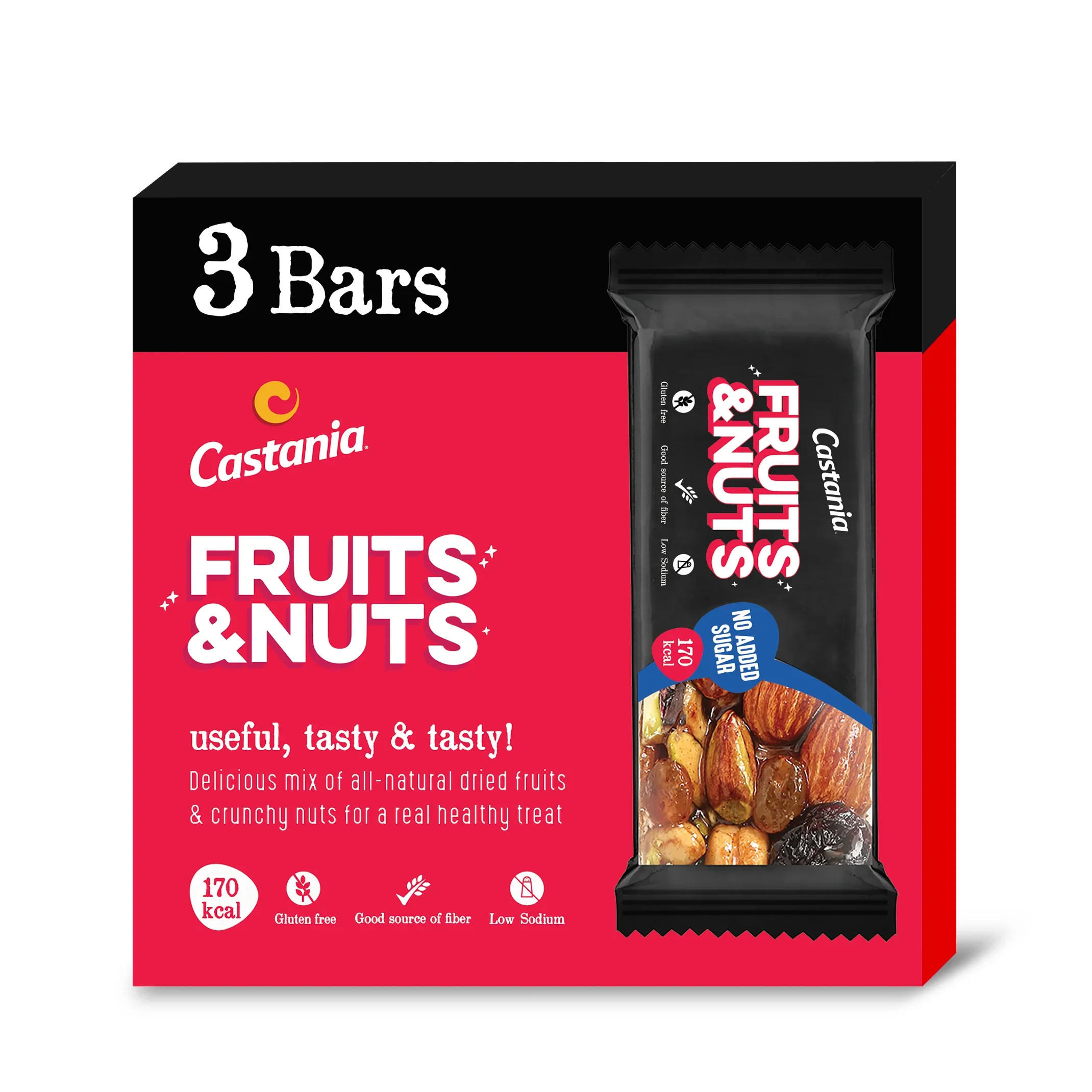Castania Fruits & Nuts No Added Sugar Healthy Bar 35G (3 Bars) Tripack Promo