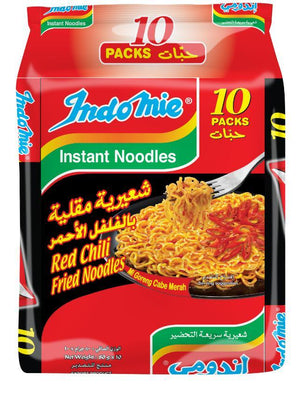 Indomie Red Chili Fried Noodles with Seasoning Powder and Sauce - 80g 10 Packs