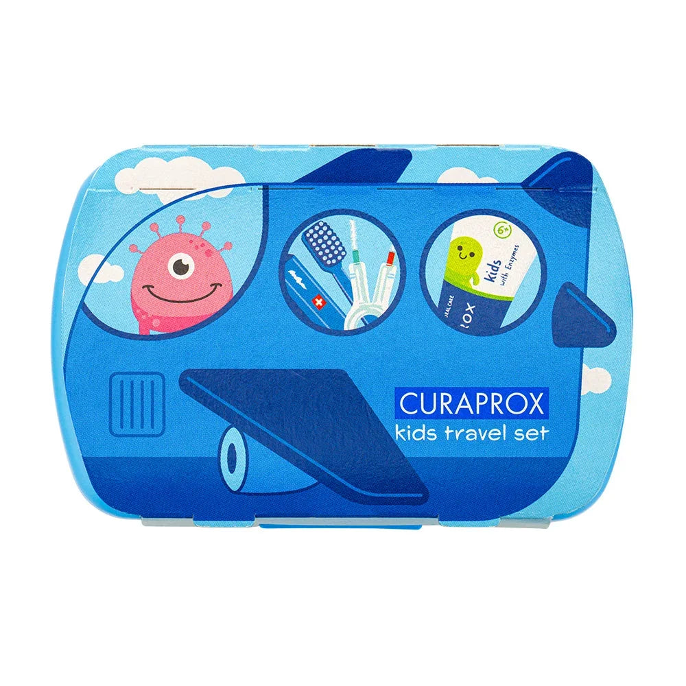 Curaprox Travel Set Kids blue, travel toothbrush, interdental brush, toothpaste 10ml, travel box