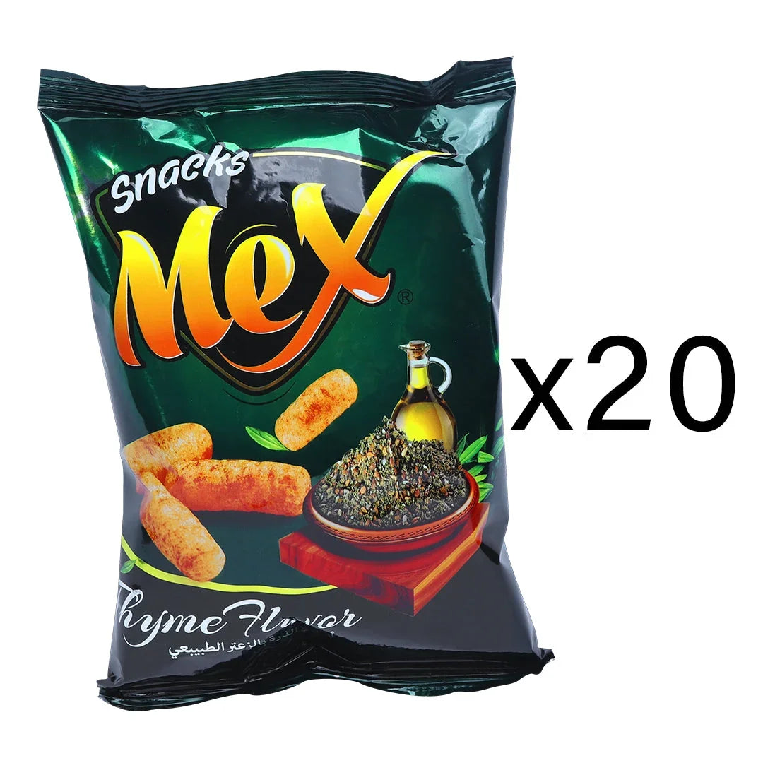 Mex ميكس Puffed Corn Chips Thyme Flavor (Packs of 20) Each 25g