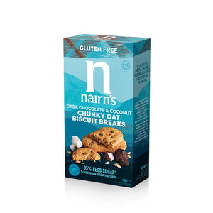 Nairn's Dark Chocolate & Coconut Chunky Oat Biscuit Breaks gluten-free box, iPlantBased UAE