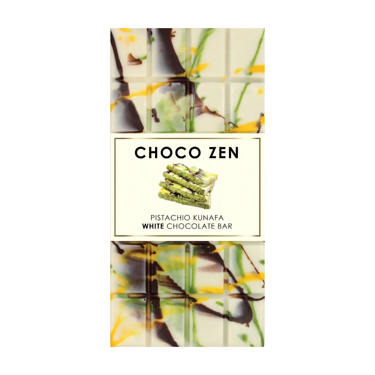 Choco Zen Pistachio Kunafa White Dubai Chocolate Bar 100g - View 3 | Welaza