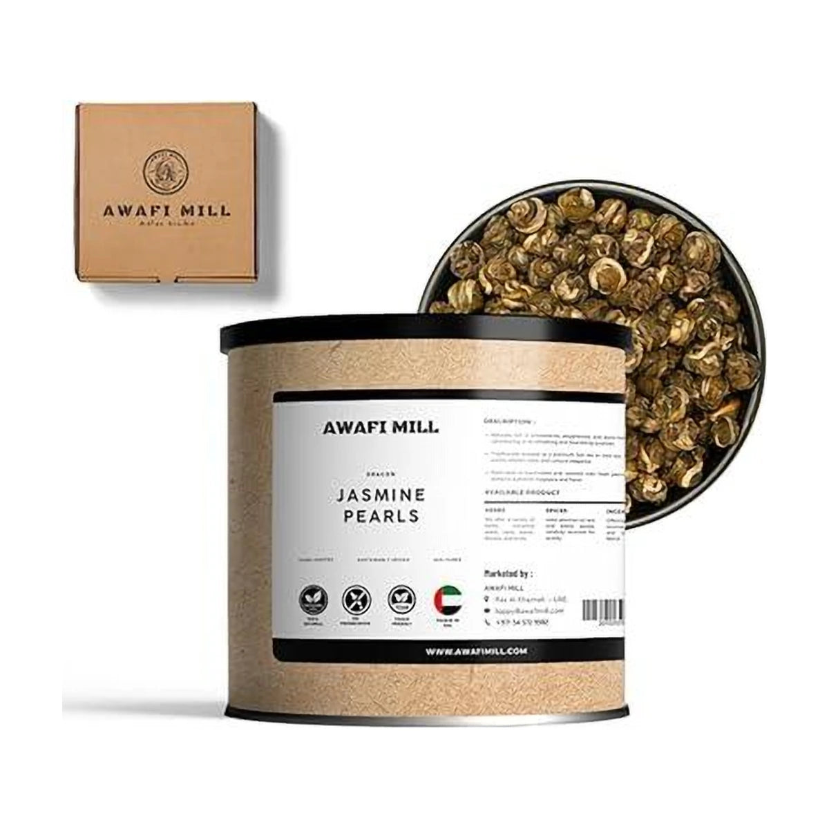 AWAFI MILL Jasmine Dragon Pearl Chinese Tea - 100 g | 3.5 Oz | Welaza