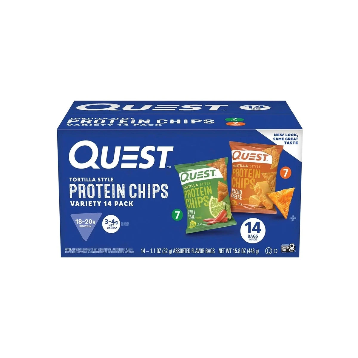 Quest Tortilla Style 18-20g Protein Chip Variety Pack 32g (Chili Lime and Nacho Cheese) 14 Pieces