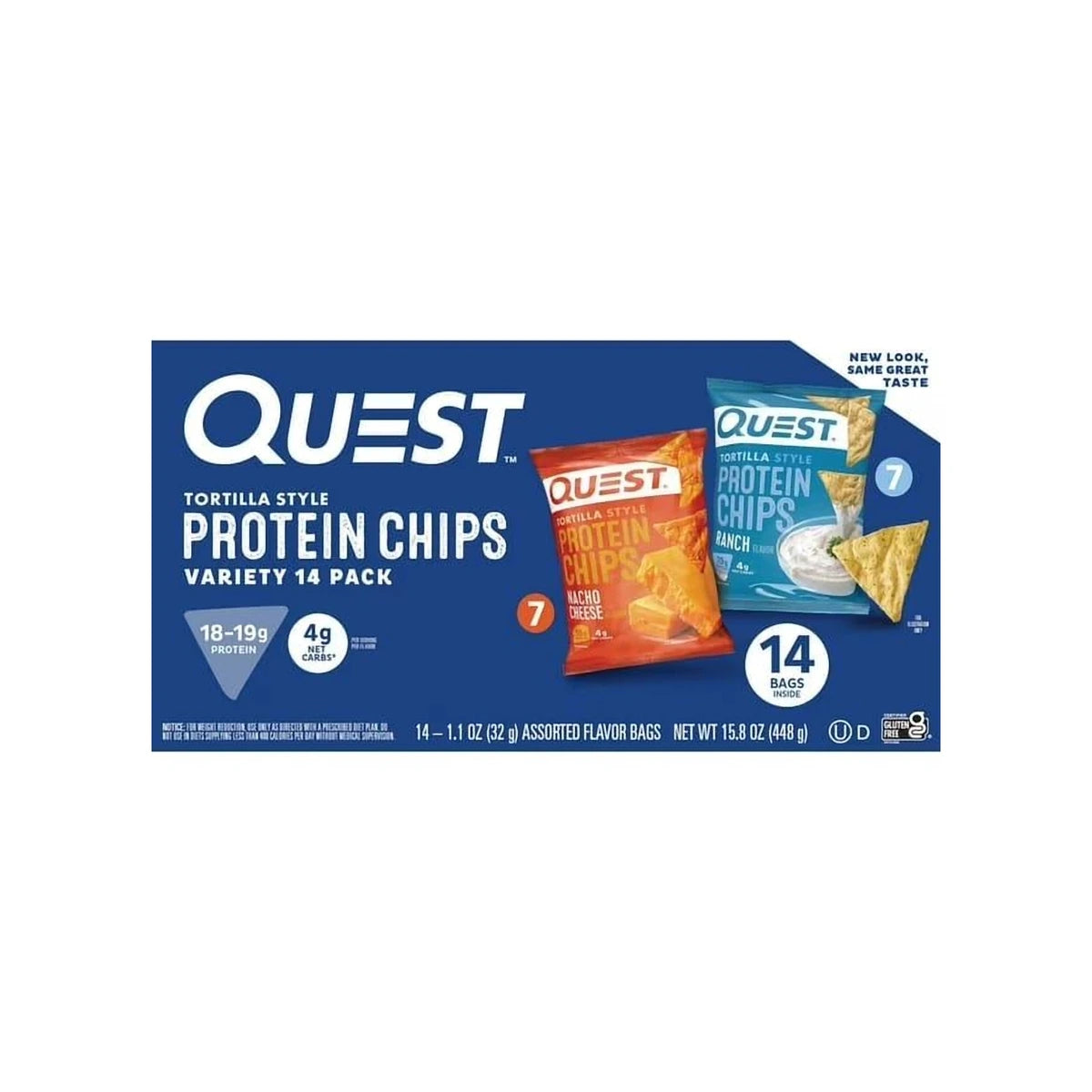 Quest Tortilla Style 18-19g Protein Chip Variety Pack, Nacho Cheese & Ranch, 32g (14 pk)