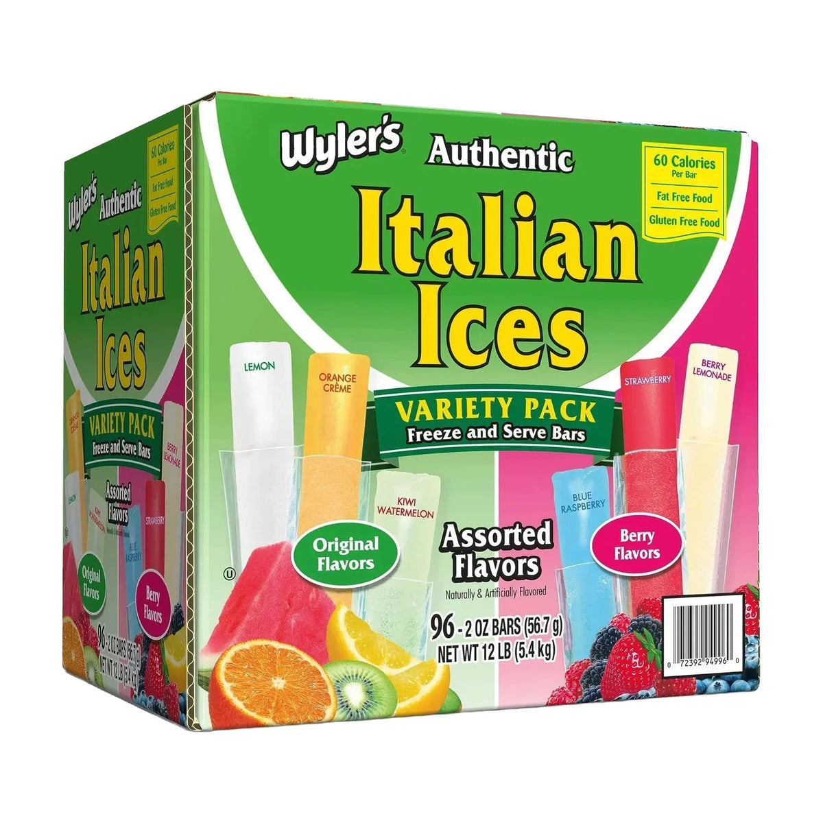 Wyler's Authentic Italian Ices Variety Pack Freeze & Serve Bars – 96 Count