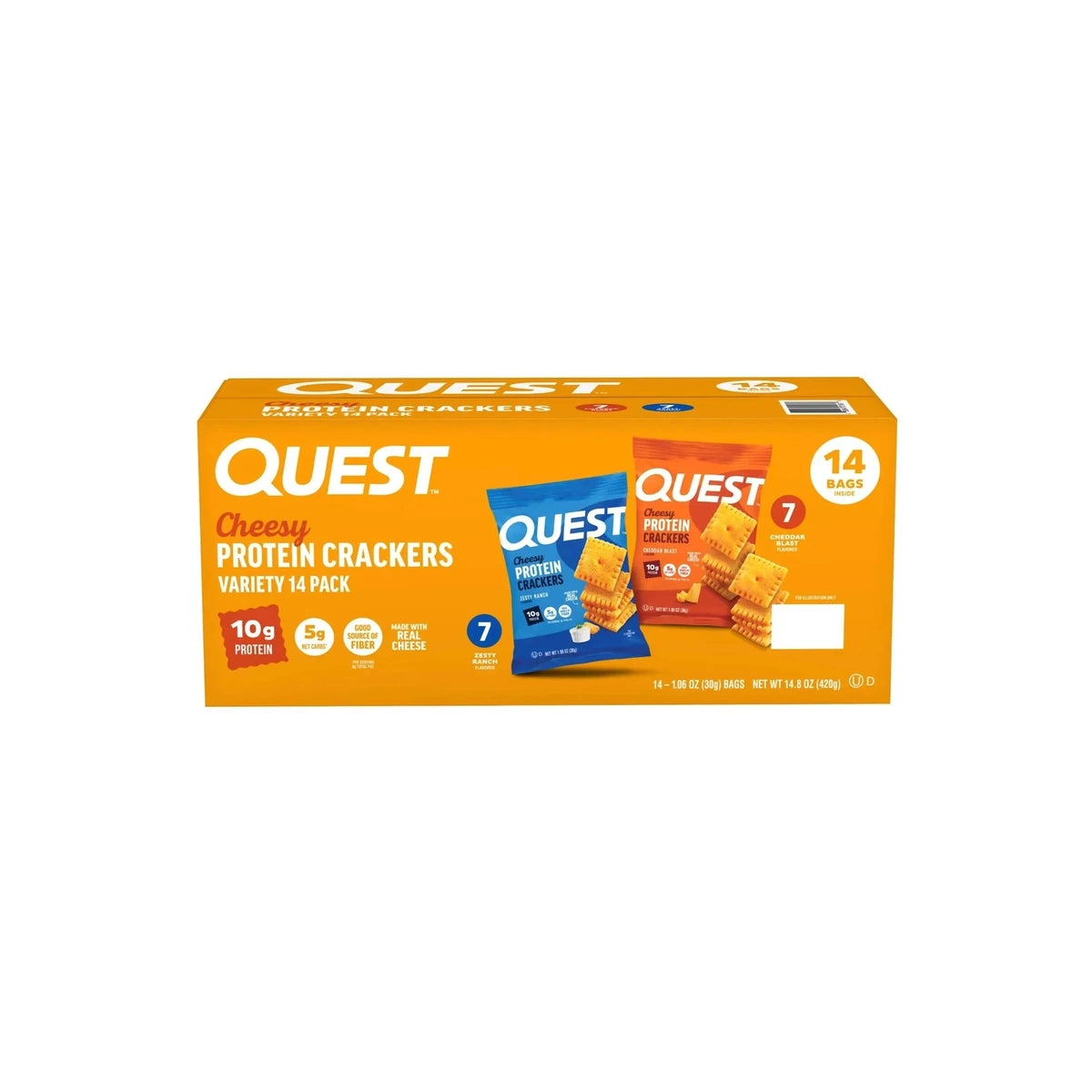 Quest Cheesy 10g Protein Crackers Zesty Ranch & Cheddar Blast  Variety Pack, 14 Pack 420g