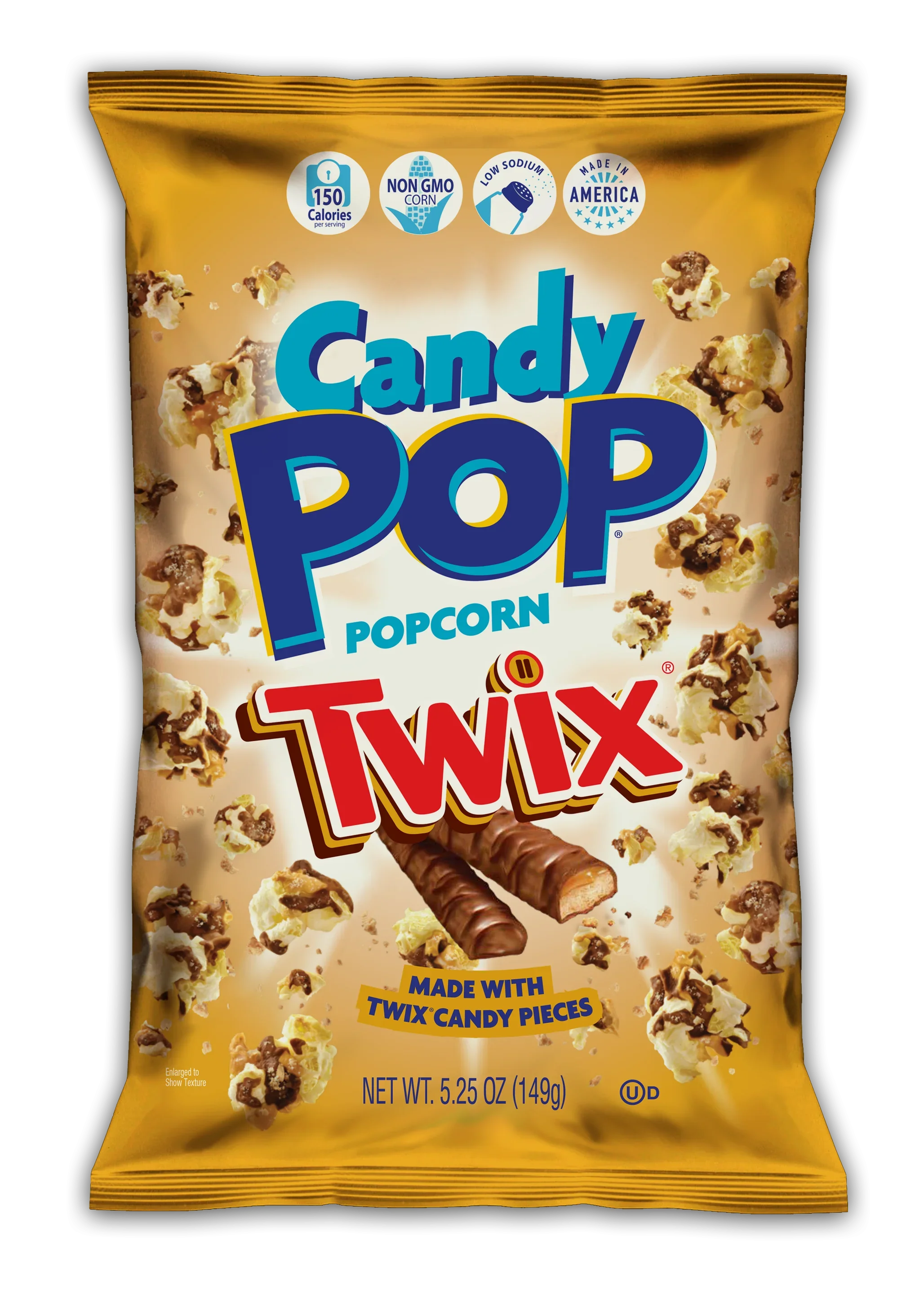 Candy Pop Popcorn Twix, Made With Twix Candy, Low Sodium, 150 Cal, Non GMO ,5.25OZ (149g)