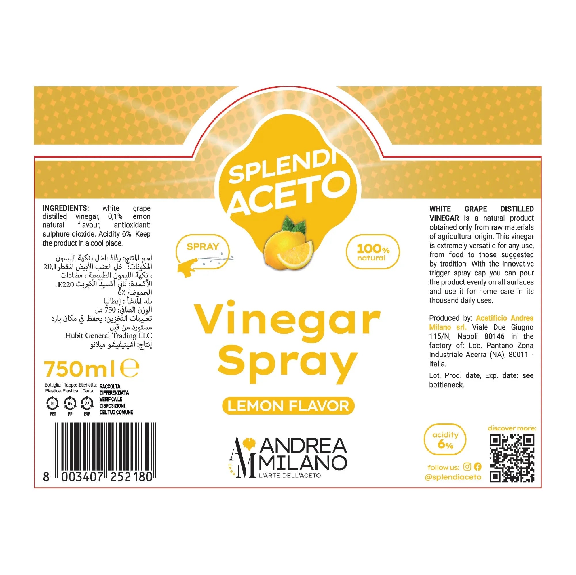 Milano Lemon Vinegar Spray 750ml