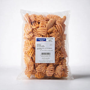 Frozen American Mark potato lattice fries close-up