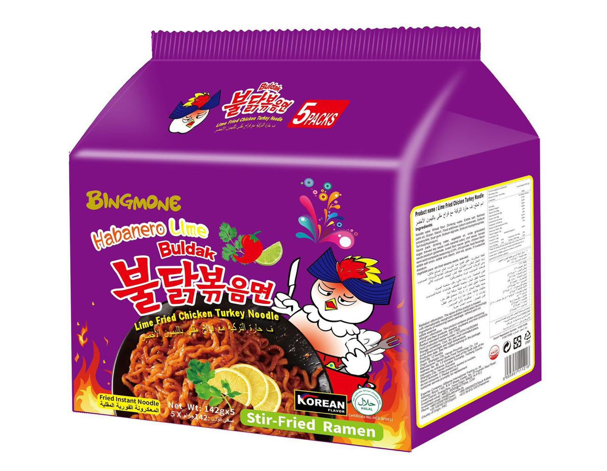 Bingmone Buldak Habanero Lime Hot Chicken Ramen 5 Packs 142 g