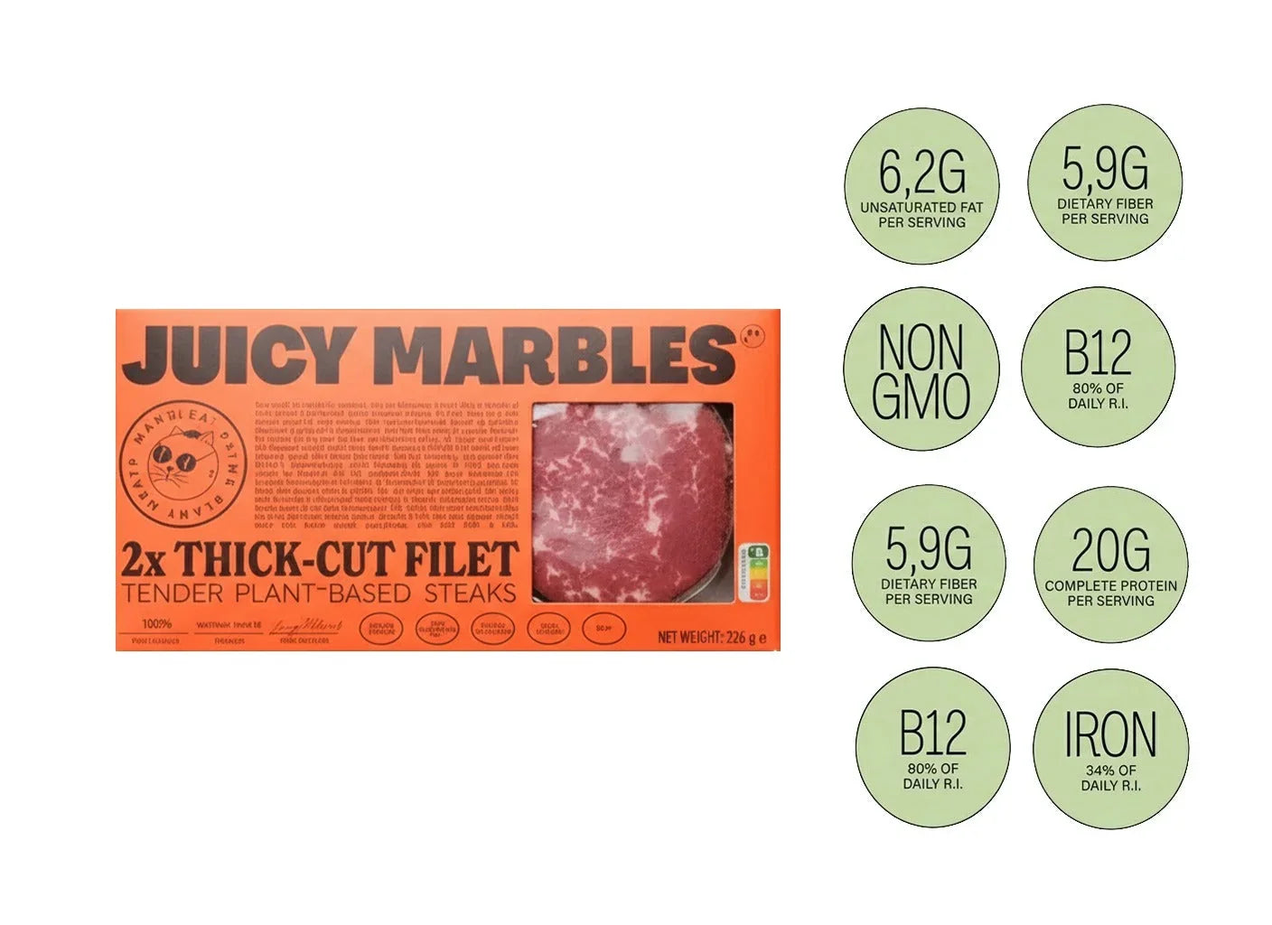 Juicy Marbles Signature Plant-Based Vegan (6 Assortment) Whole Cut Filet, Thick Cut Loin, Baby Ribs, Lamb Ish, Kinda Cod & Ki