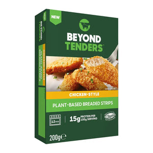 Beyond Tenders chicken-style plant-based breaded strips box, vegan frozen food, 200g pack