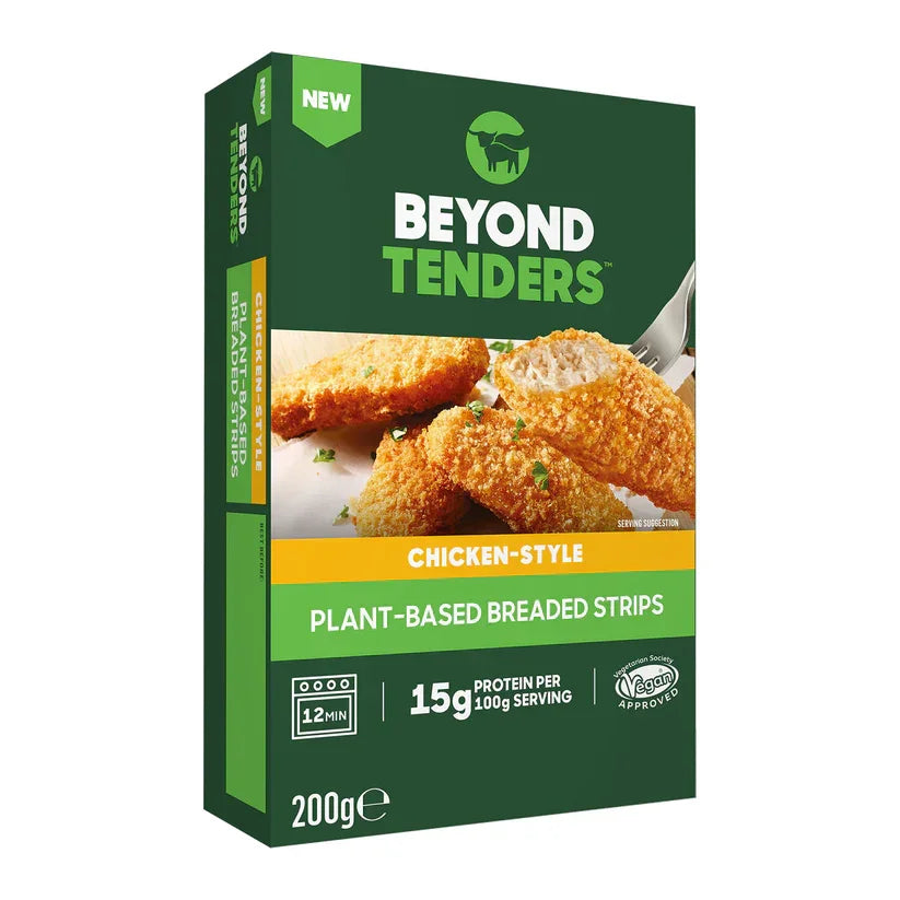Beyond Tenders chicken-style plant-based breaded strips box, vegan frozen food, 200g pack