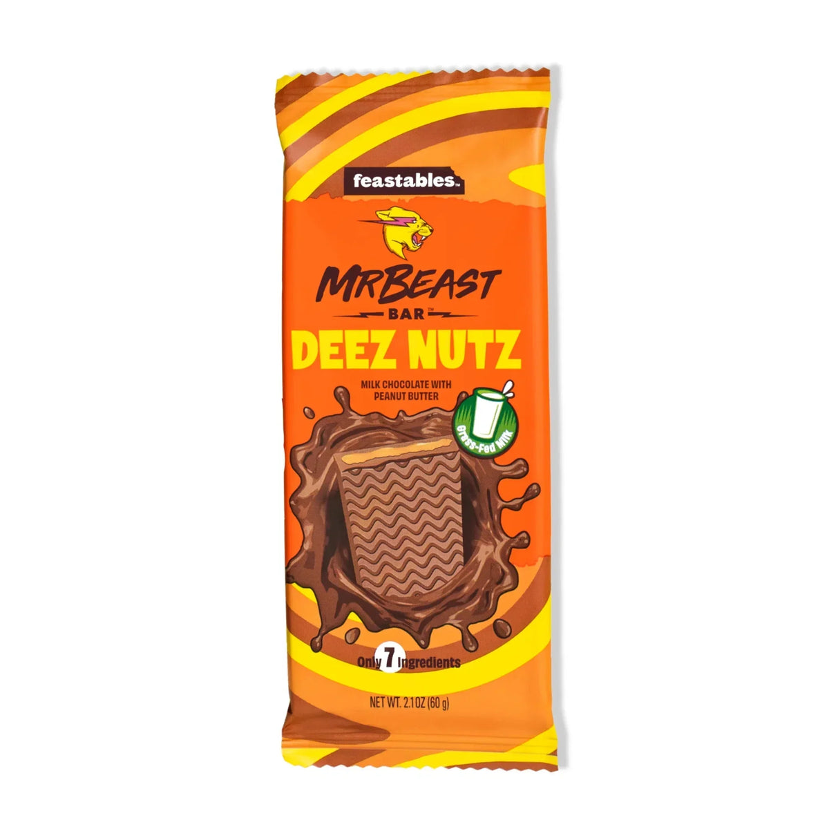Feastables MrBeast Deez Nutz Peanut Butter Milk Chocolate Bar 60g - View 3 | Welaza