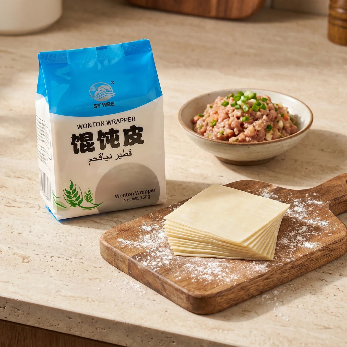 XI SHI Square White Wonton Wrappers - 3 pkt
