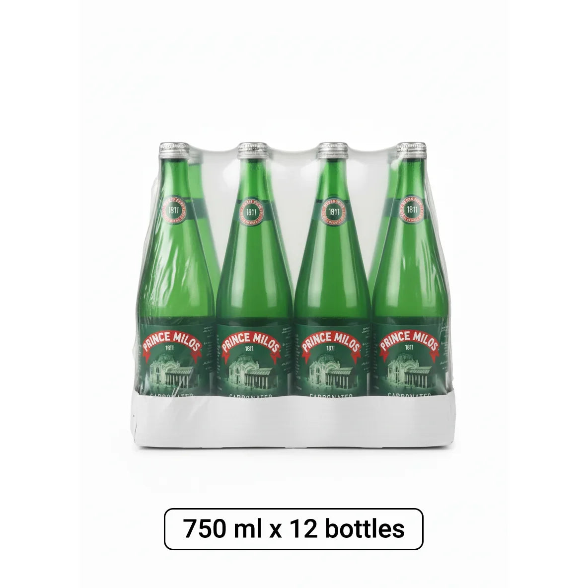 Prince Milos Natural Sparkling Mineral Water Glass Bottle 750 ml x 12